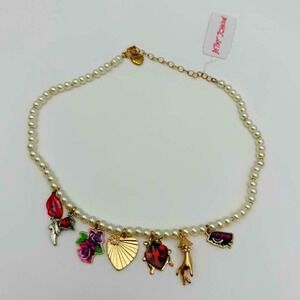 Betsey Johnson Pink Gingham Heart Statement Necklace - Crystal Bow - NWT